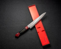 JINZABUROU Kinshikou Warikomi Suminagashi Paring knife（Red handle）150mm